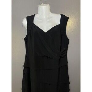 Avenue Dress Womens 14/16 Black Layered Sheath V Neck Sleeveless Knee Length
